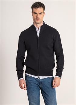 Chaqueta de punto fina azul marino con cremallera para hombre
