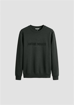 Sudadera verde bosque regular fit en interlock con logo gofrado estampada en el pecho