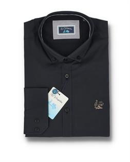 La Vespita camisa negra con botones en el cuello para hombre